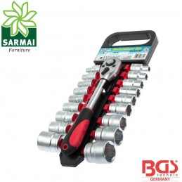 BGS 15110 set chiave cricchetto reversibile 1/2  + 18 bussole bocca esagonale