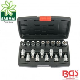 BGS 95100 cassetta 19 pezzi set assortimento bussole 1/2" Torx femmina e maschio