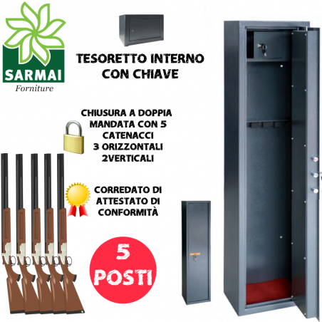 Armadio portafucili 5 POSTI UTILIA blindato in acciaio fuciliera con tesoretto