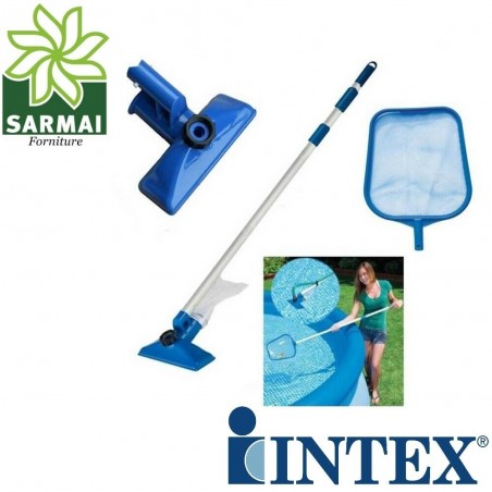 INTEX 28002 KIT DI PULIZIA PISCINA RETINA CON ASTA TELESCOPICA E SCOPA FONDO