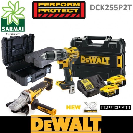 DeWALT DCK255P2T kit utensili BRUSHLESS XR 18V DCD796 DCG405FN con valigia TSTAK
