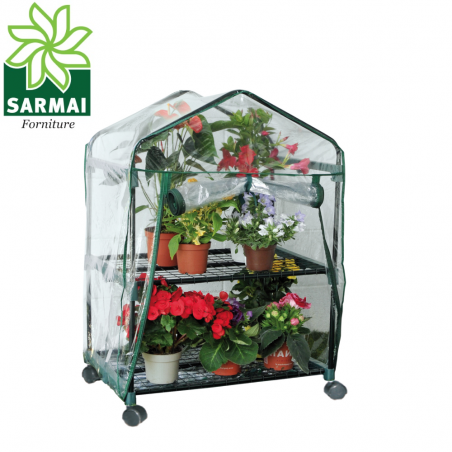Serra da Balcone Giardino Terrazza Acciaio 2 Ripiani Telo PVC Con Ruote Cerniera