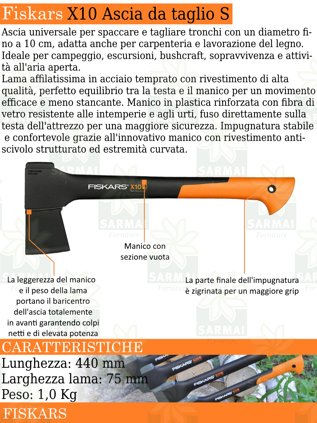 FISKARS Ascia accetta S X10 professionale da spacco per legna