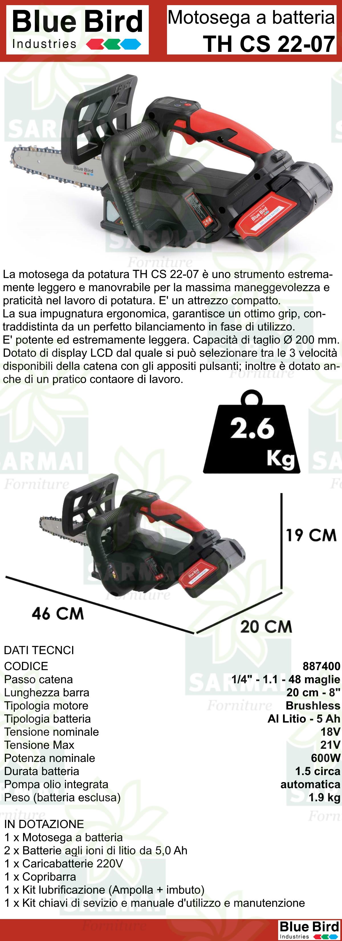 Prolunga Forbici seghetto a batteria BLUE BIRD PS22-23 CS22-23 EP22-22