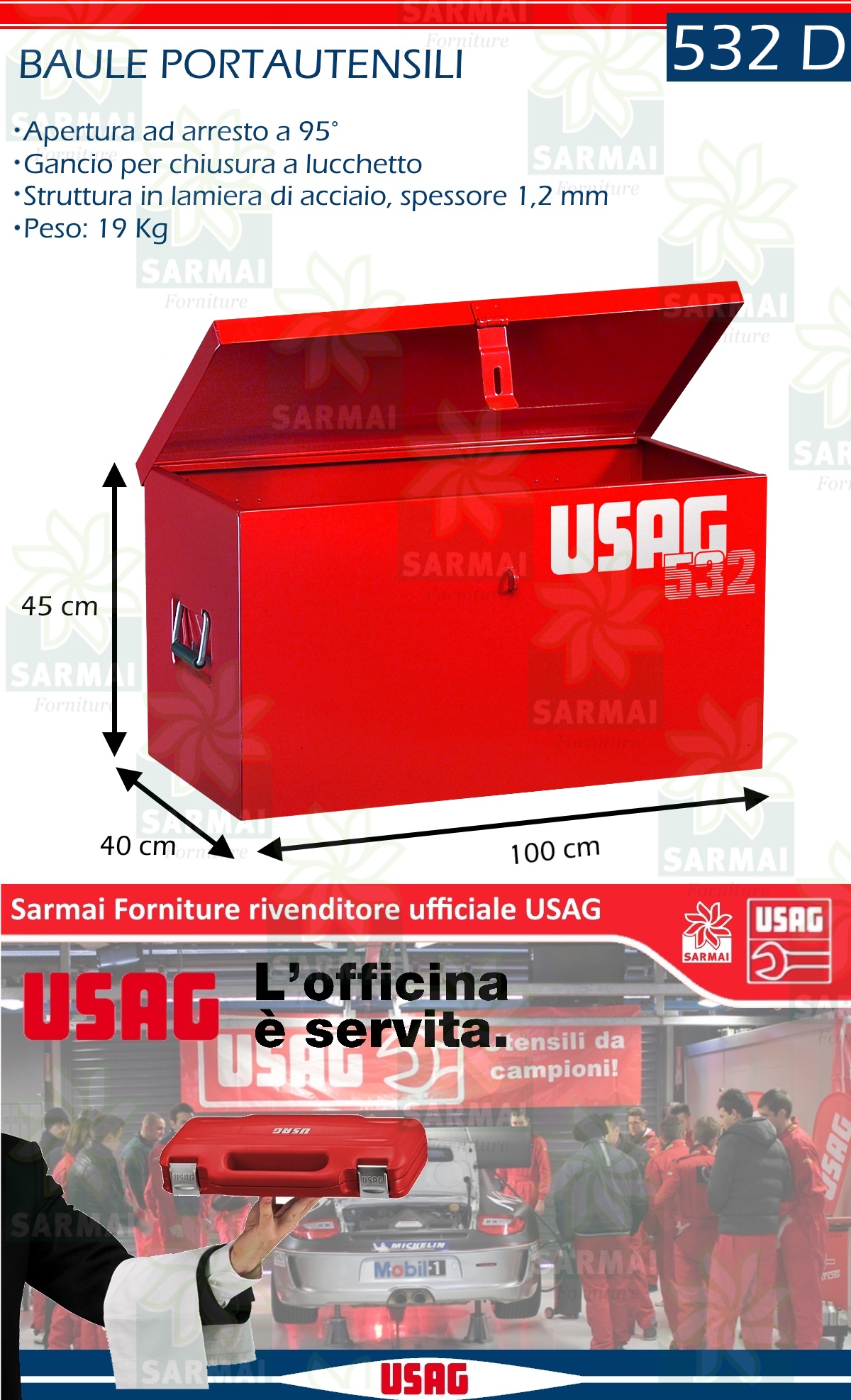 USAG 532 D BAULE CASSA CASSONE PORTAUTENSILI PORTA ATTREZZI METALLO