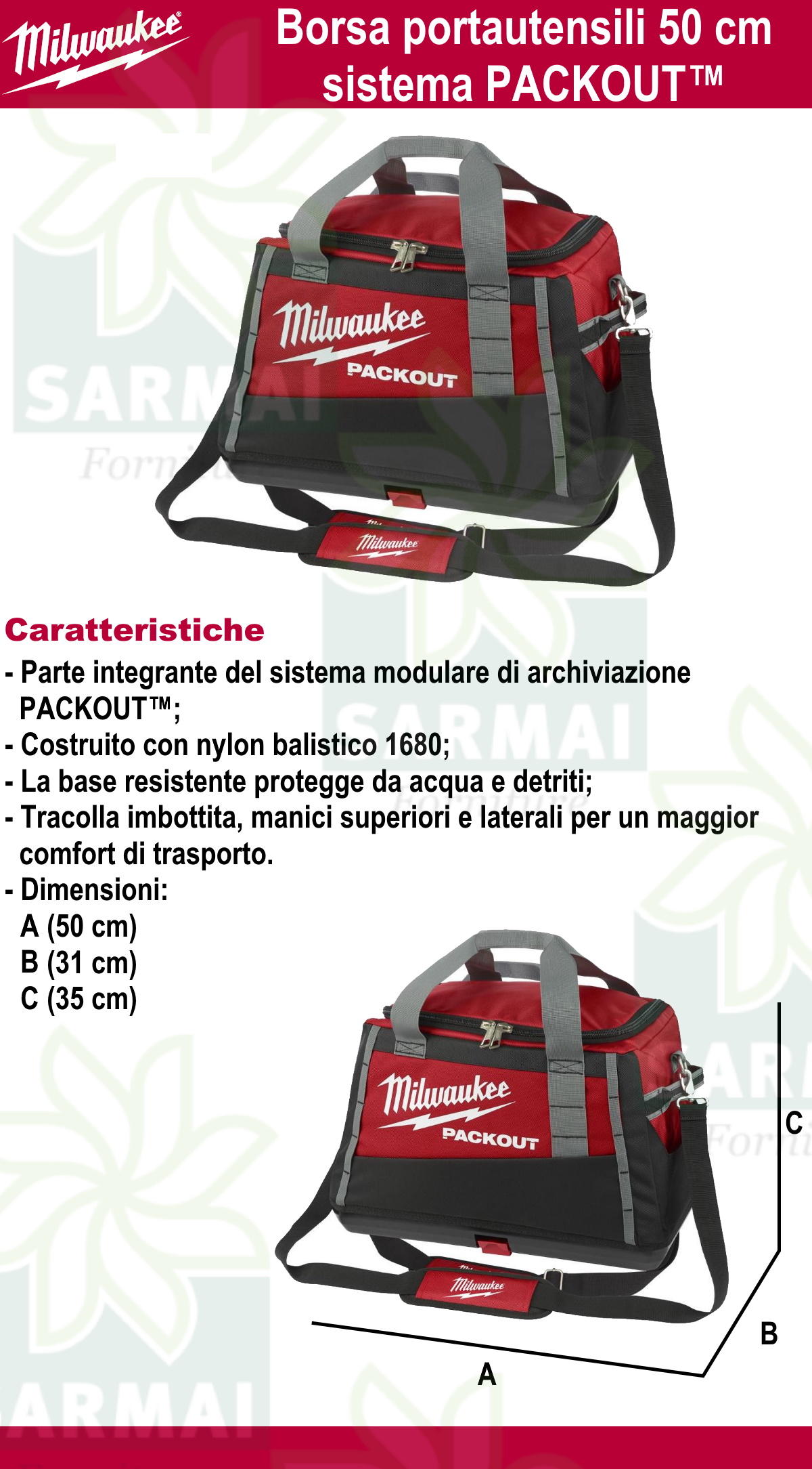 Borsa borsone portautensili sistema modulare packout 50 cm MILWAUKEE