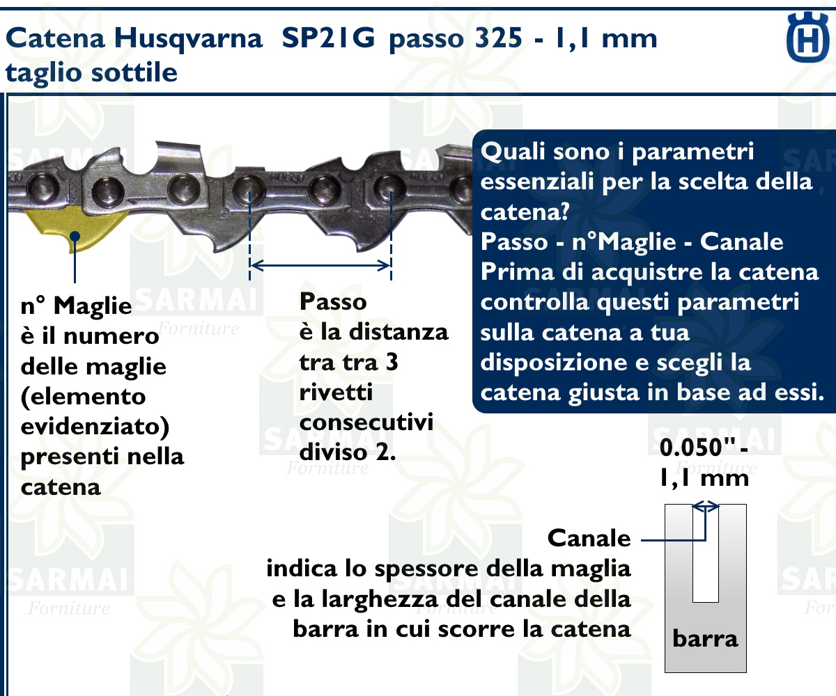 Catena motosega Husqvarna X-CUT SP21G .325 59 Maglie 1.1 mm per