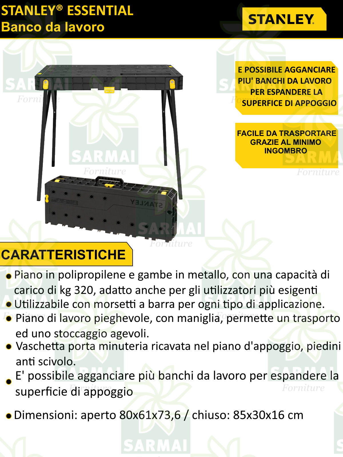 Banco da lavoro pieghevole STANLEY ESSENTIAL STST83492-1 - Cod. STST83492-1  - ToolShop Italia