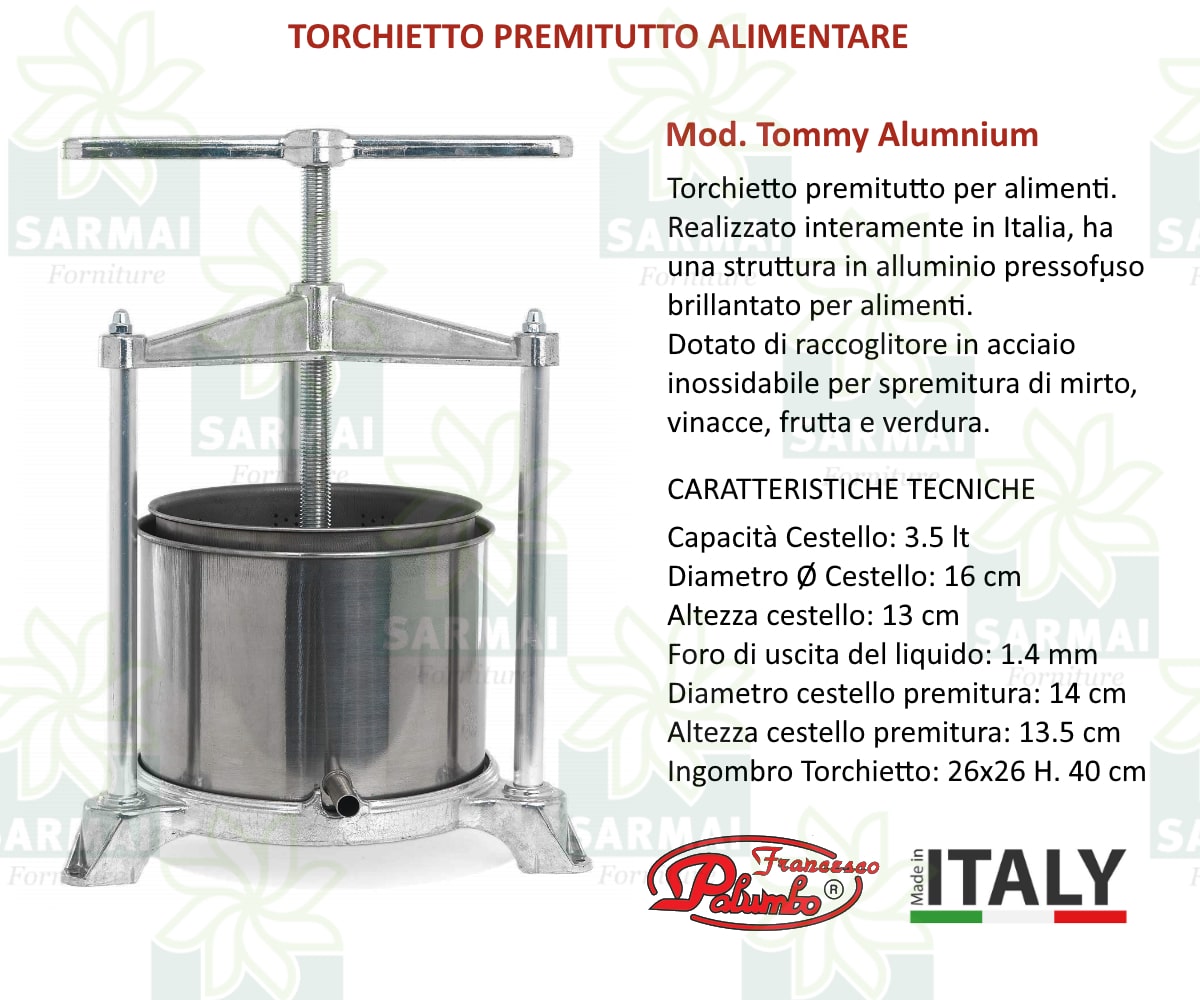 Torchietto Torchio Premitutto Grande AL 32x34x47 cm Acciaio/Alluminio x Alimenti 