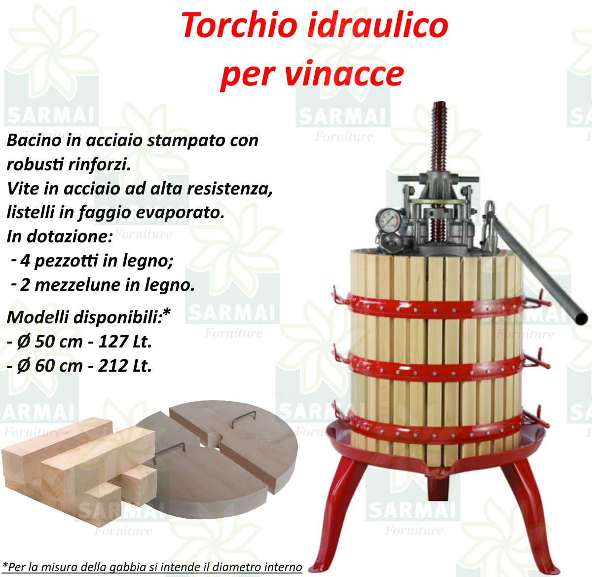 Ø 15 cm - 4 Litri Torchio pressa a cricco 2 velocità per vinaccia uva vino in legno MADE IN ITALY 